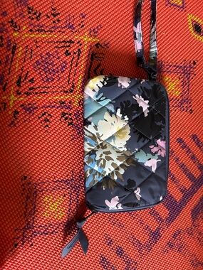 Vera Bradley Quilted Wristlet Wallet in Black with Multicolor Floral Print